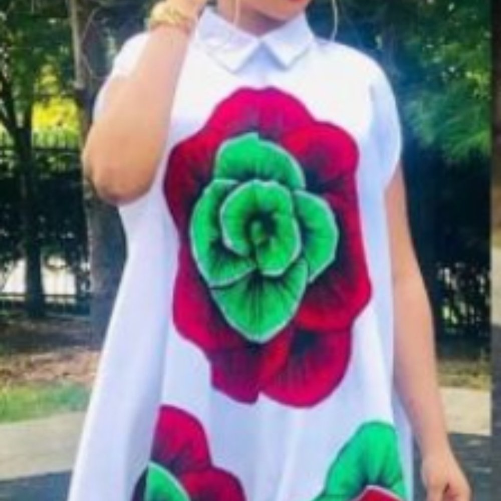 COPY - BIG FLOWER SHORT SLEEVE SWING MIDI DRESS